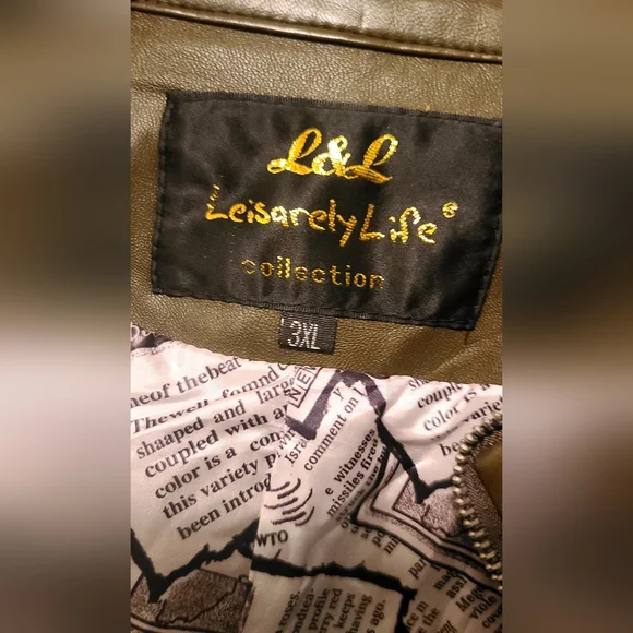 L&L Leisarely Life Collection Olive green Studded lined vegan leather jacket SzM - Picture 15 of 15